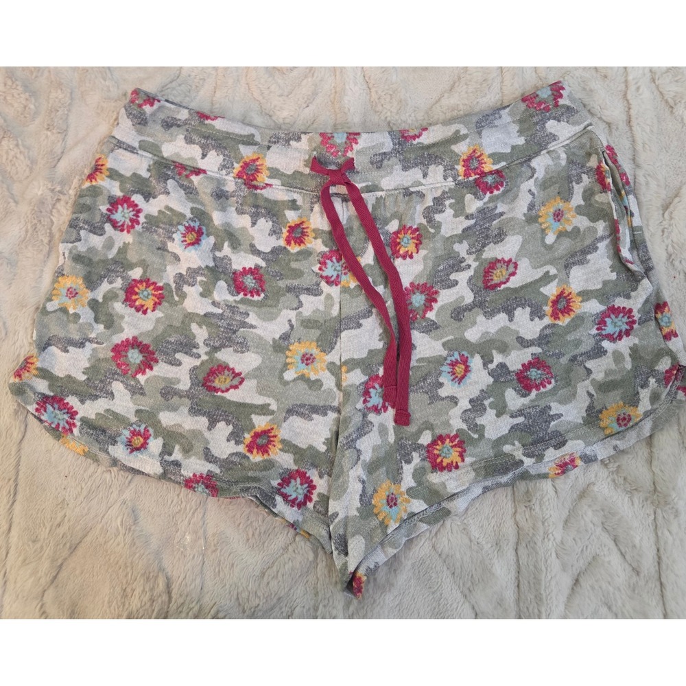 Secret Treasures Womens Camo Floral Sleep Shorts Gray Pink Green Medium 8-10